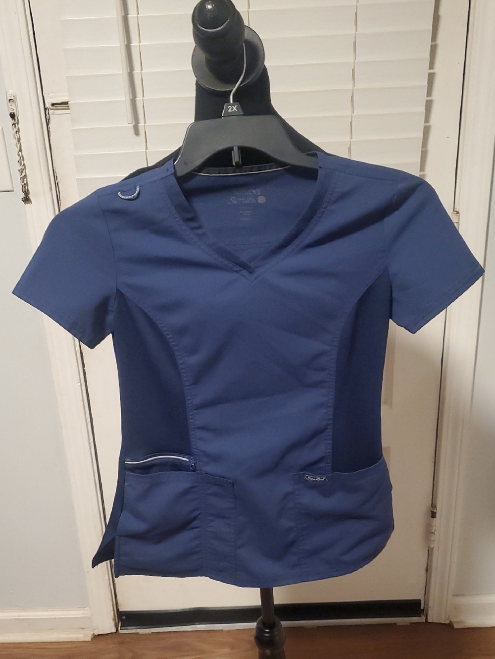 Sanibel Scrubs Women's Navy V-Neck Short Sleeve Medical Top with Pockets